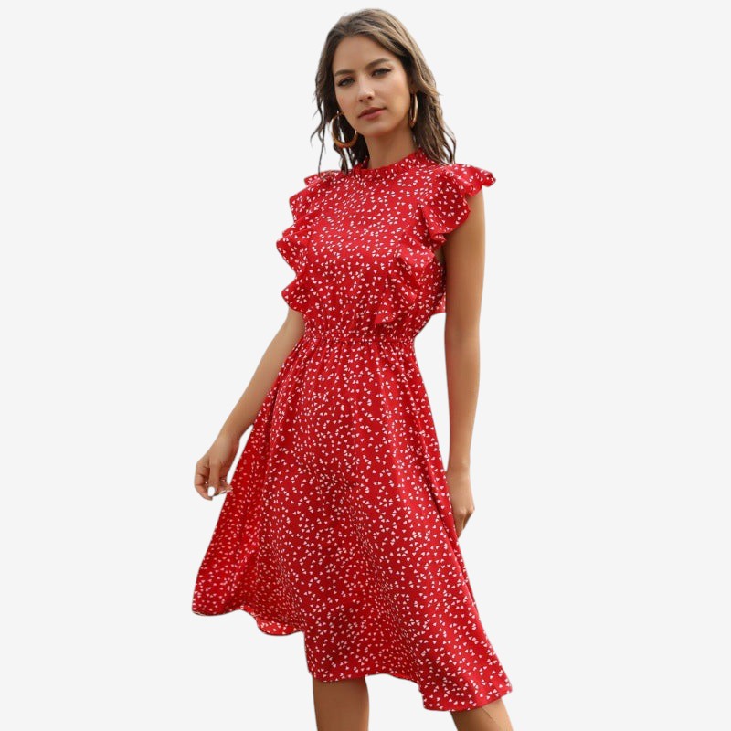 Layla – Mouwloze Jurk met Roesdetail en Halternek