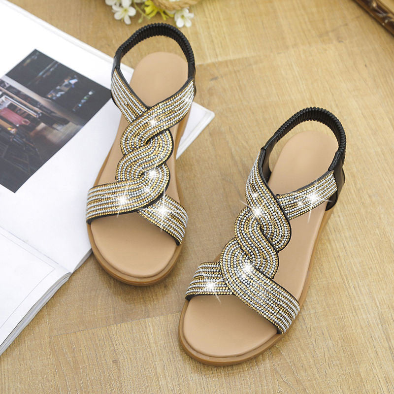 Selene - chique sandalen met gevlochten gekruiste bandjes en lage sleehak