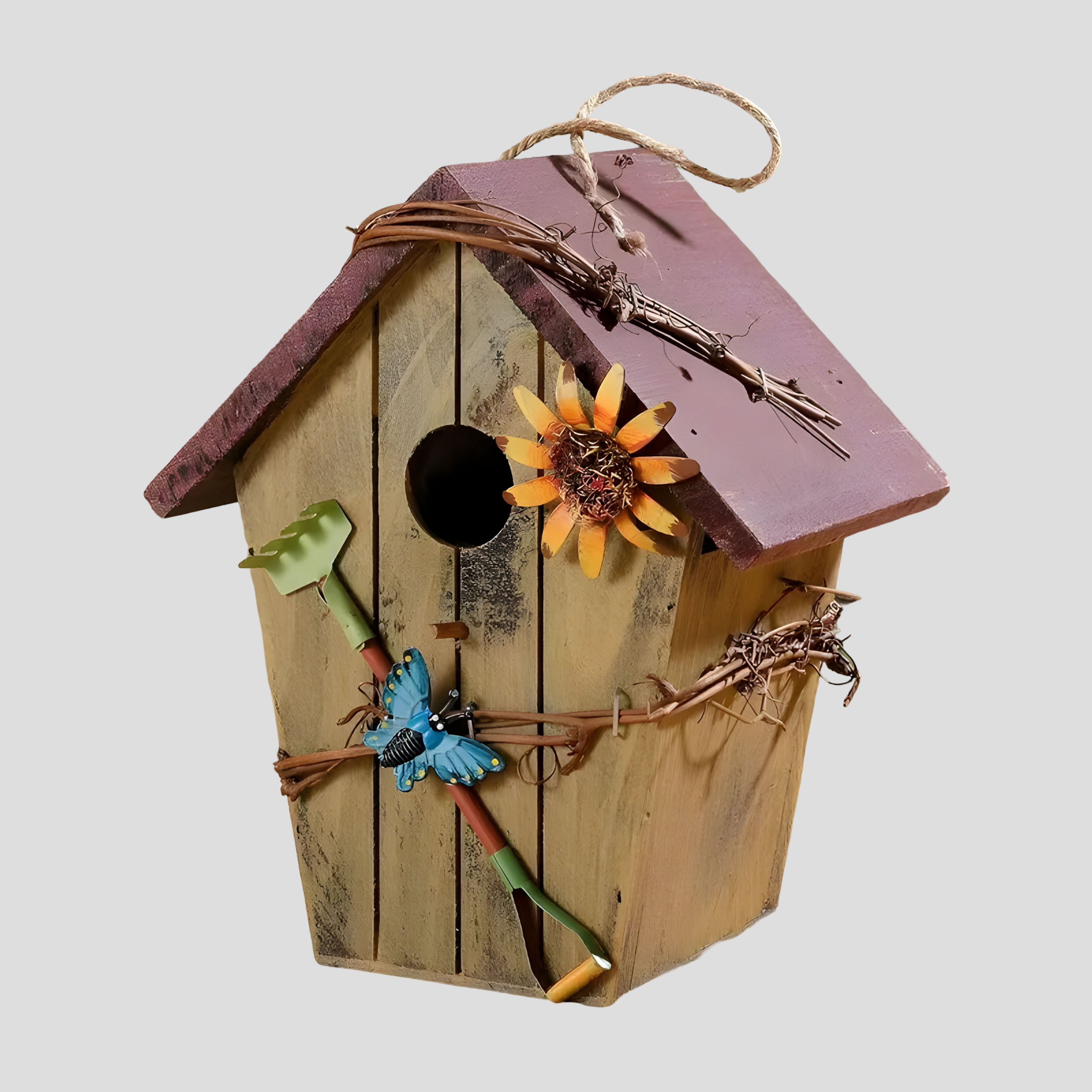 NestHaven - Nest hangend vogelhuisje met rustiek ontwerp met wijnranken en een gezellige vorm voor een gezellige sfeer buitenshuis