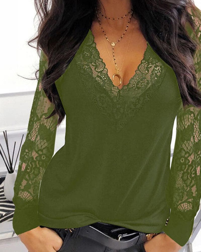 Sophie - Blouse met kanten mouwen en V-hals