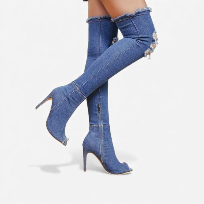 Margriet – Overknee Laarzen met Hoge Hakken en Puntneus