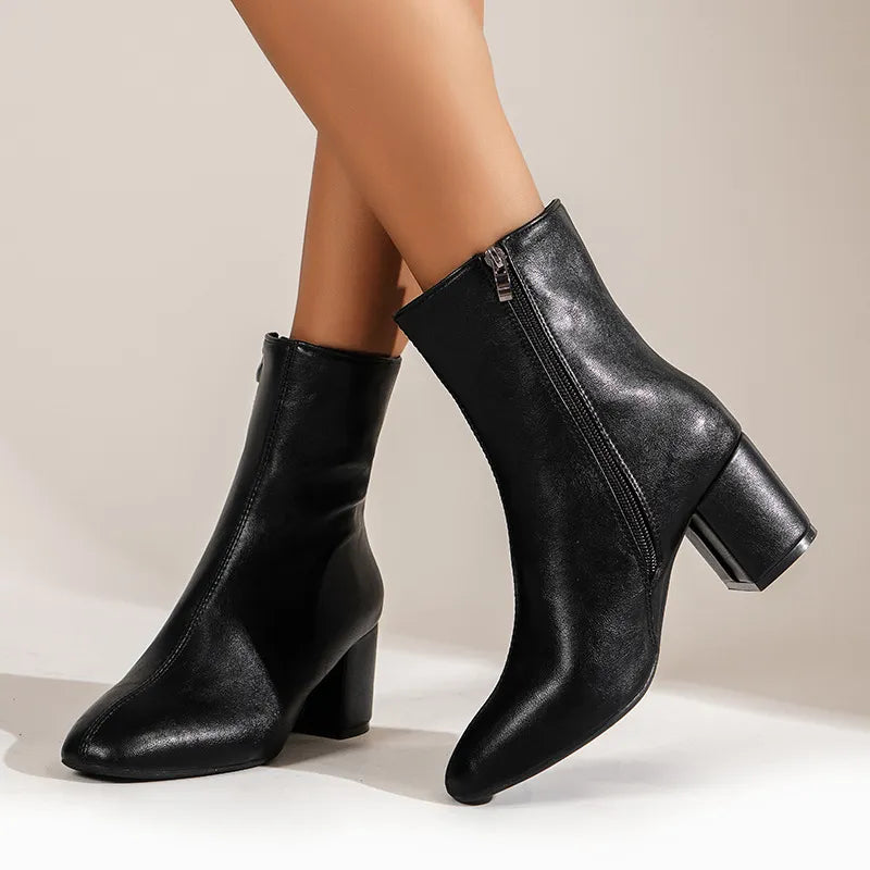 Sonia - Elegante Enkellaarsjes met Chunky Heel en Rits in Maat