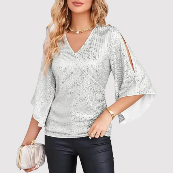 Hannah - Elegante crossover top met vloeiende splitmouwen en comfortabele pasvorm