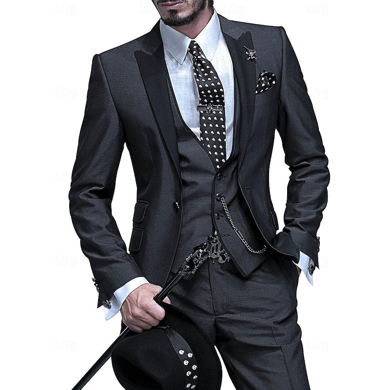 Leon – Driedelig Herenpak met Revers Blazer, Gilet en Tailored Broek