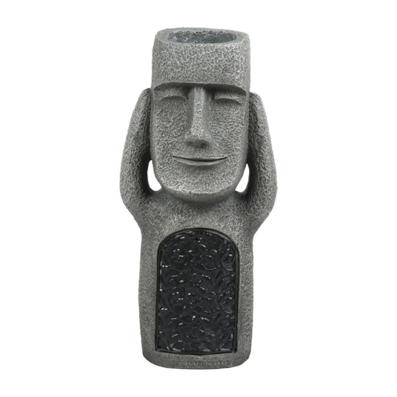 StoneMuse – Abstracte Gezicht Bloempot met Zonne-LED
