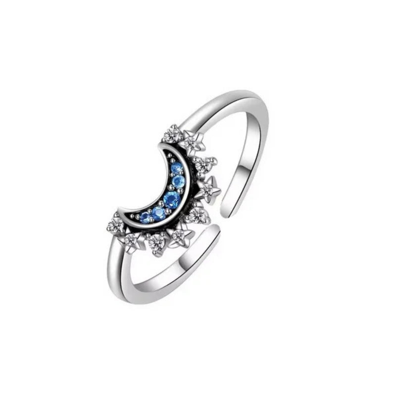 Jasmin – Verstelbare Metalen Set Couple Ringen met Zon- en Maankristal