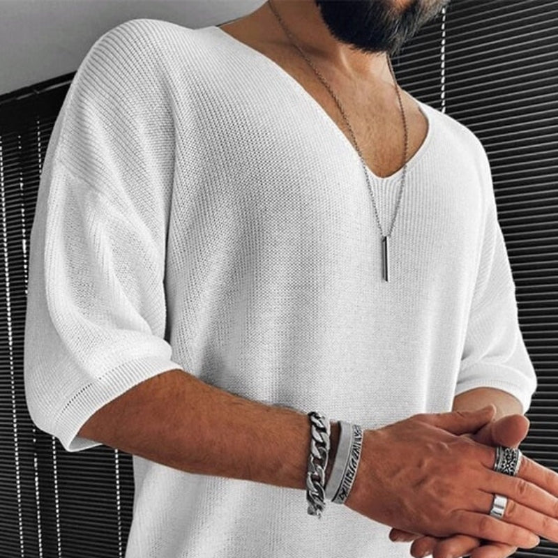 Mark - Overhemd met Korte Mouwen V Hals en Losse Pasvorm