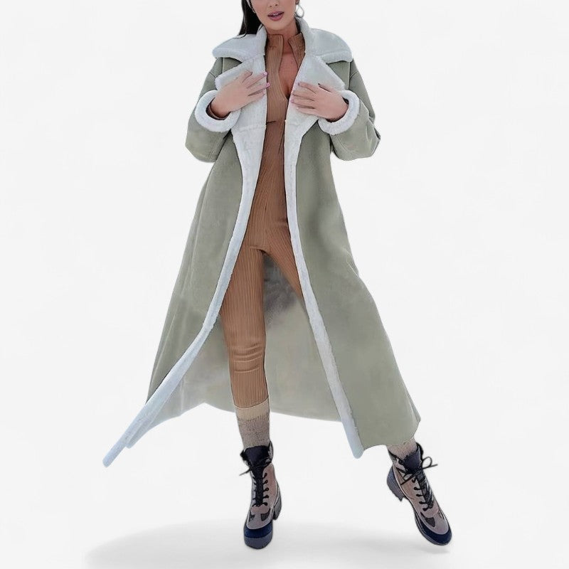 Natalie - Lange Mouw Jas met Reverskraag en Zakken aan de Zijkant