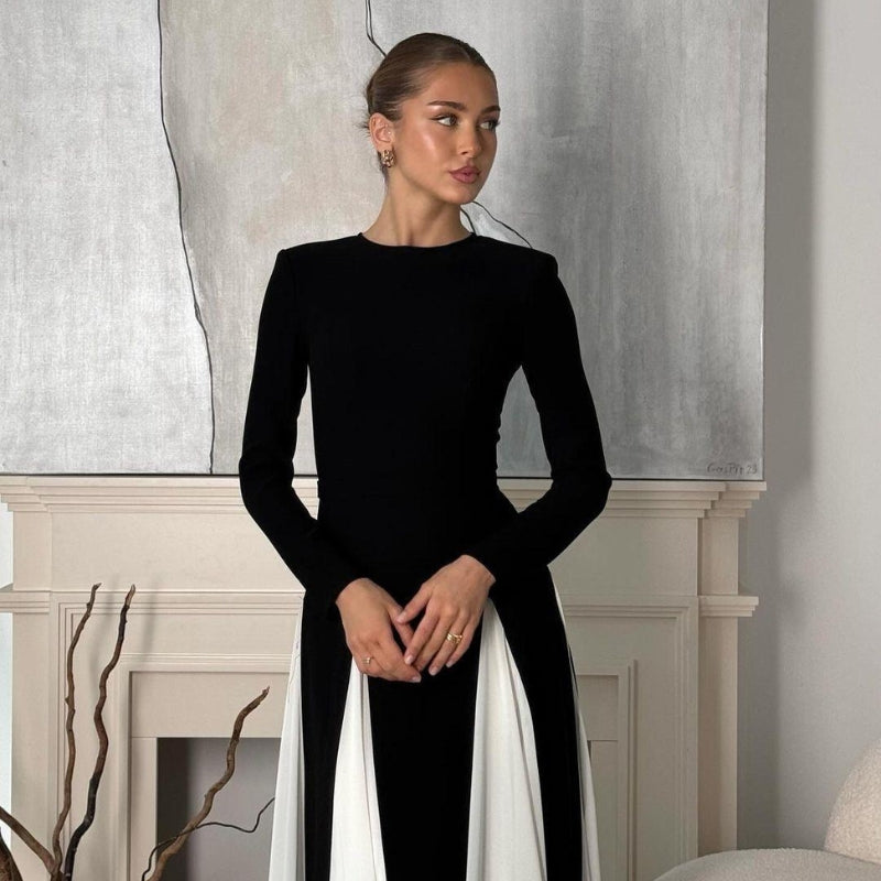 Olivia - Lange Mouwen Jurk met Hoge Taille en Ronde Halslijn