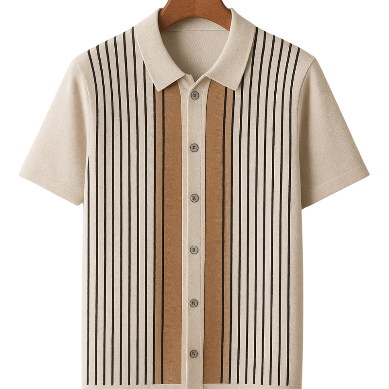 John – Gestreept shirt met korte mouwen, neerklapkraag en knoopsluiting aan de voorkant