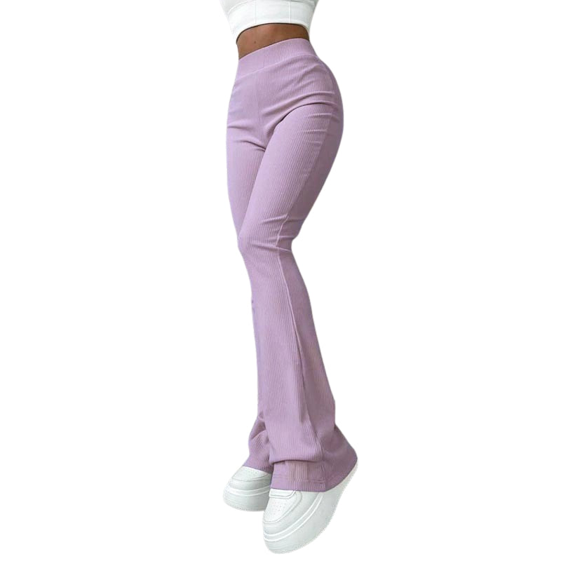 Clara – Hoge Taille Uitlopende Broek met Geribde Details
