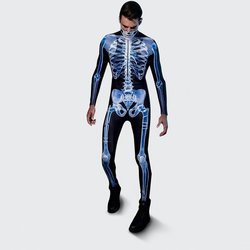 SkullWear – Skelet 3D Print Bodysuit met Lange Mouwen en Ritssluiting aan de Achterkant