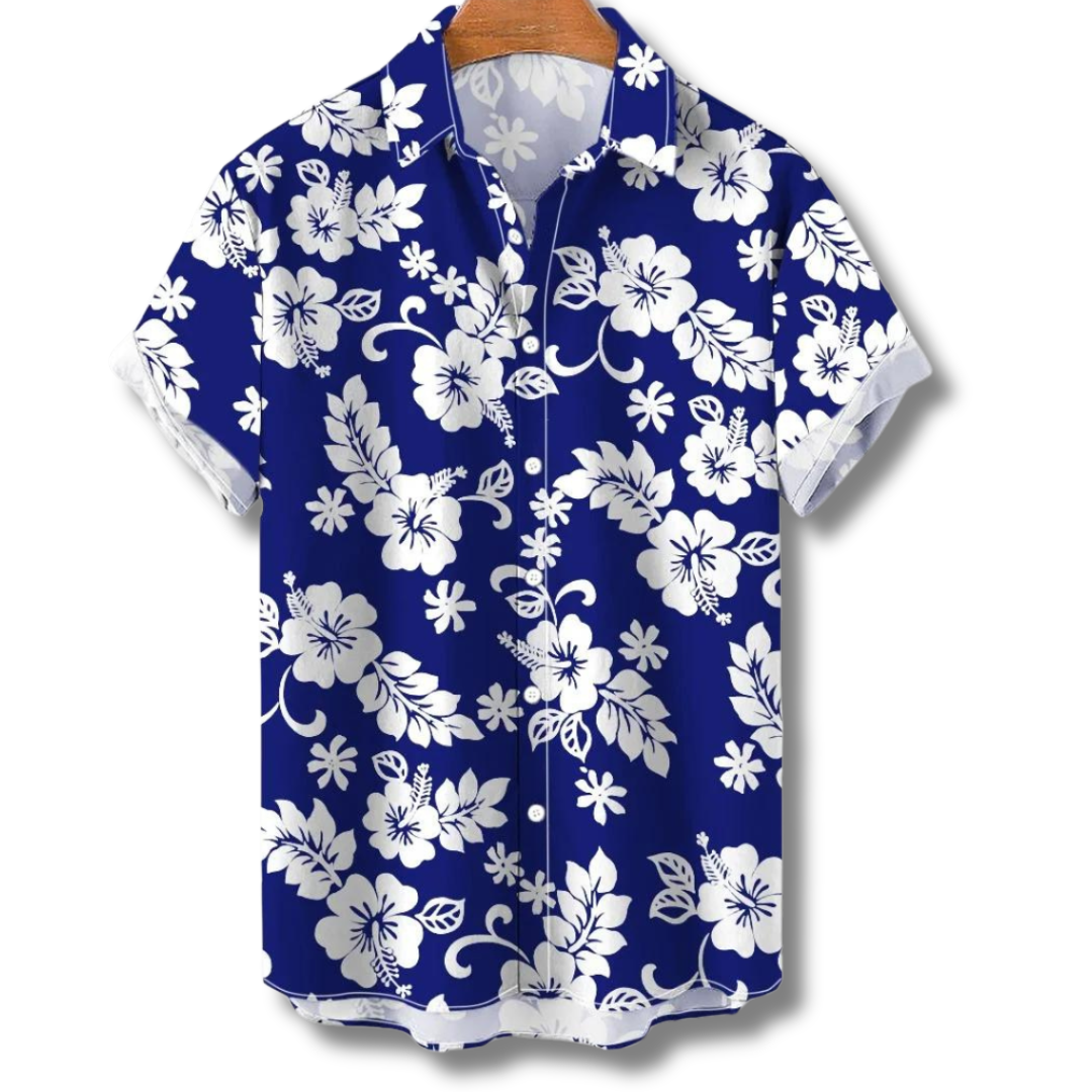 Leo - Klassiek bloemenprint overhemd met korte mouwen en knoopsluiting