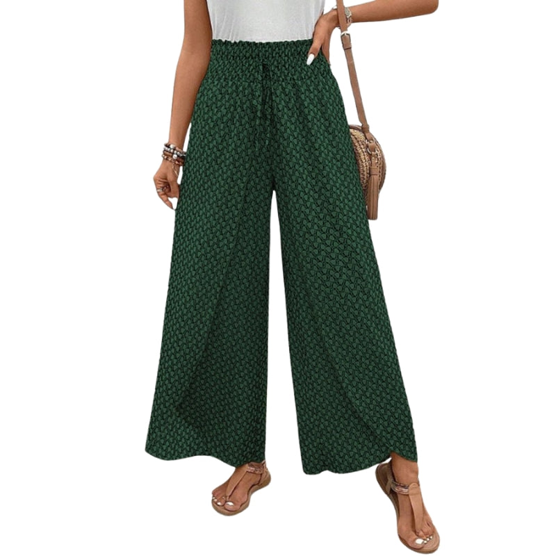 Alice – Wijde Pijpen Broek met Elastische Taille en Geometrisch Patroon