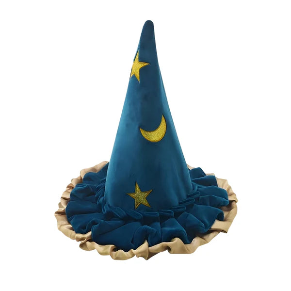 Elara - Halloween Heksenhoed – Puntige Top met Brede Rand (Blauw)