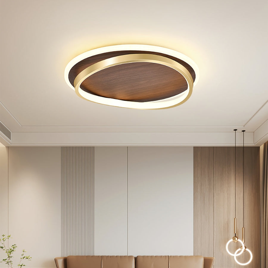 WalnutGlow - LED Plafondlamp met Rond Walnoot Inspirerend Ontwerp