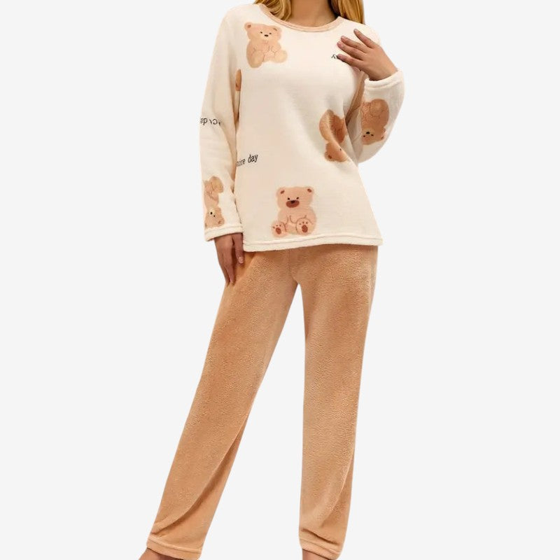 Ophelia – Tweedelig Set met Print Ronde Hals overhemd en Wijd Poot Broek