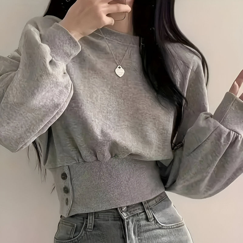 Lina – Trui met Lange Mouwen Knopen in de Taille en Geribde Details