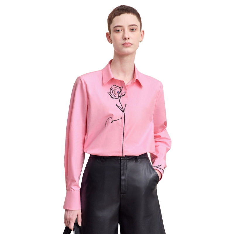 Charlotte - Blouse met rozenborduursel en klassieke kraag