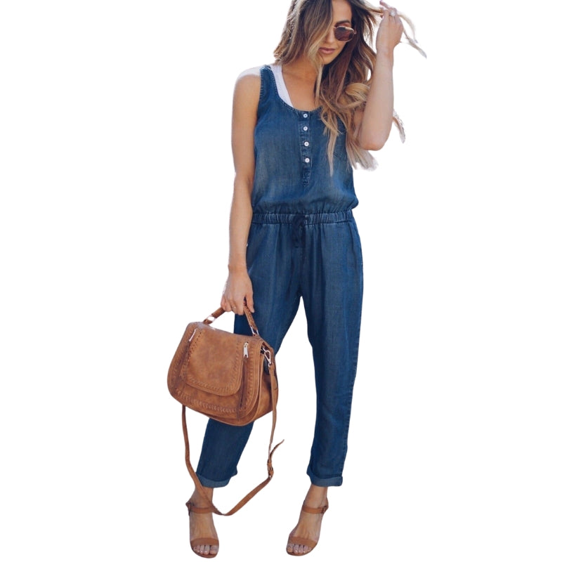 Quinn - Mouwloze jumpsuit met zakken en trekkoord in de taille