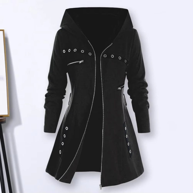 Angelina - Lange Mouw Hoodie Jas met Ritssluiting en Zakjes