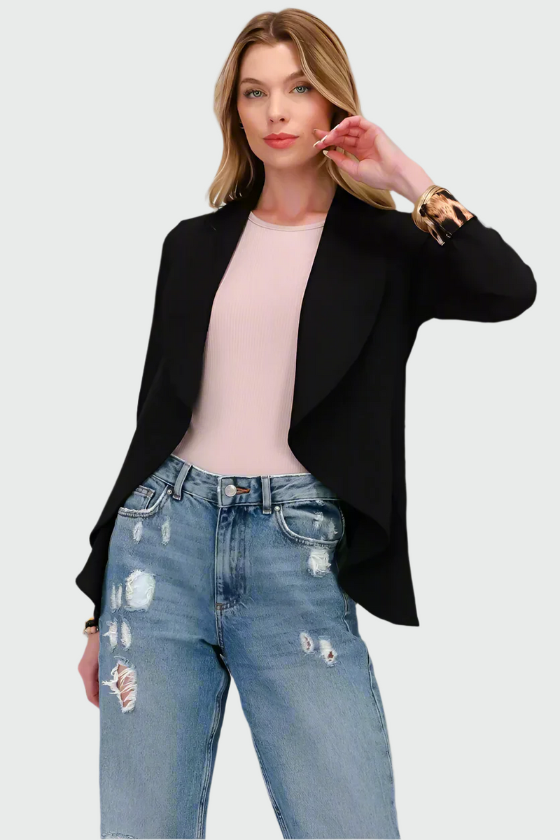 Amara - Modren open voorkant blazer met opgerolde mouwen en comfortabele pasvorm