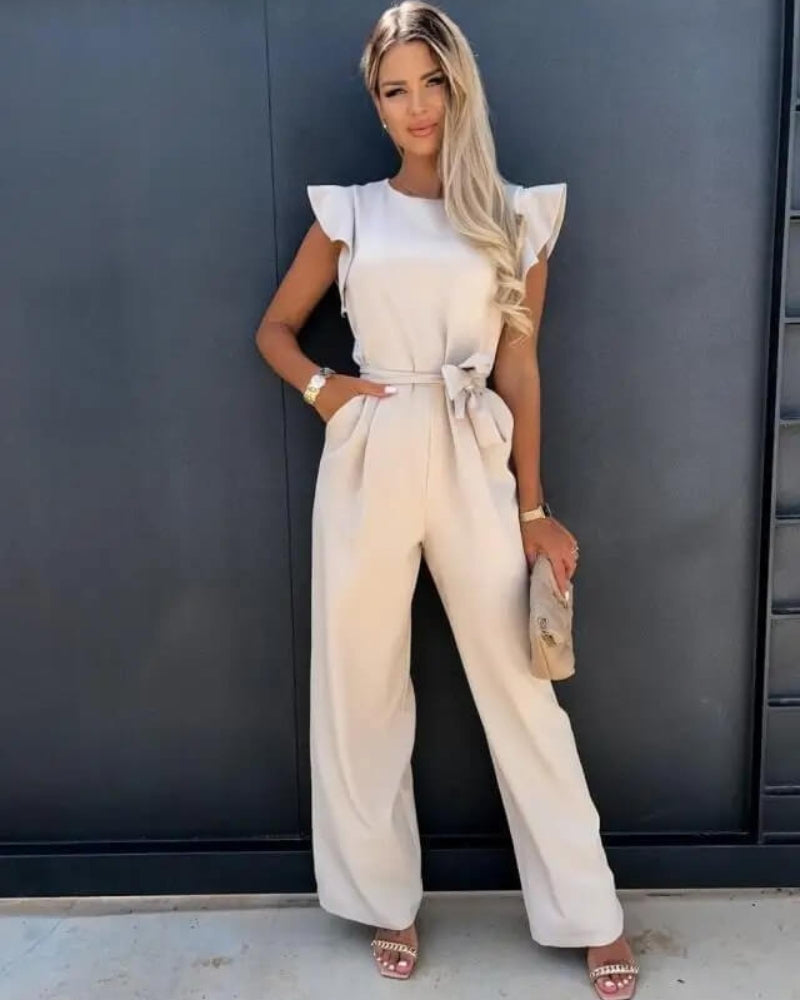 Eva – Elegante jumpsuit met vlinderdetail op de schouders en wijde broek