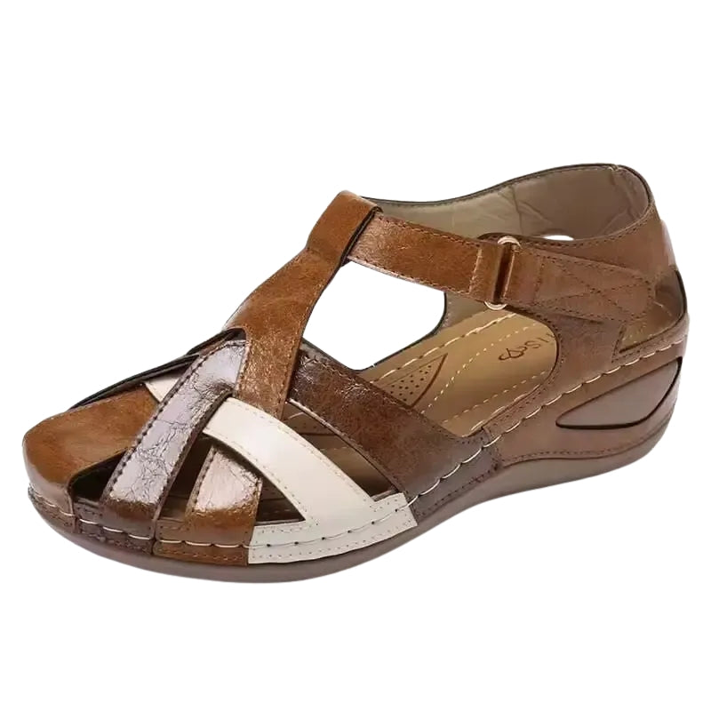 Lena - Wedge Sandalen met Ronde Teen en Klittenbandsluiting
