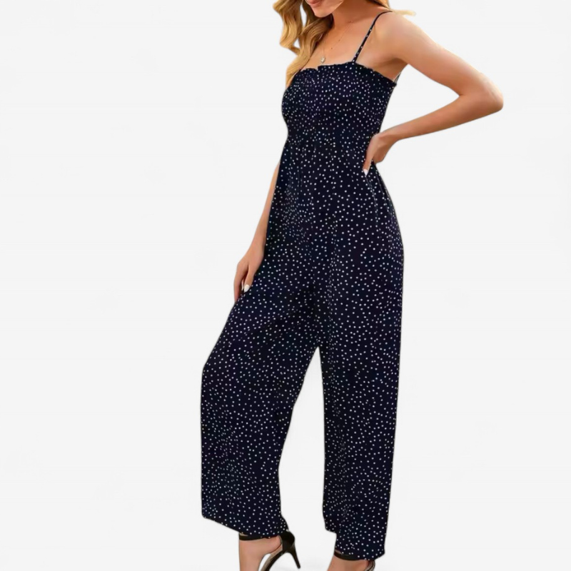 Clara – Straploze Jumpsuit met Polkadot en Wijde Pijp