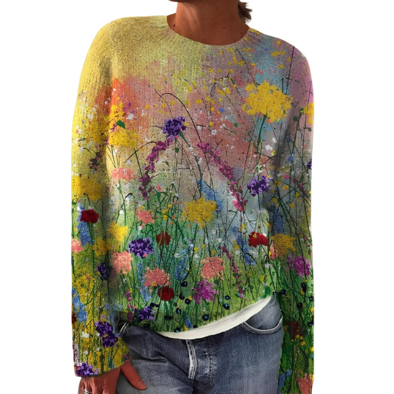 Grace – Gedrukte Trui met Relaxte Pasvorm en Ronde Hals