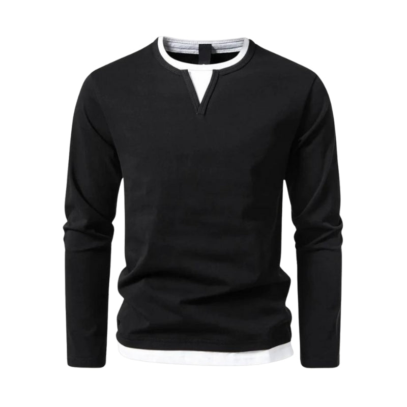 Julian – V hals Shirt met Dubbele Weefstructuur en Lange Mouwen