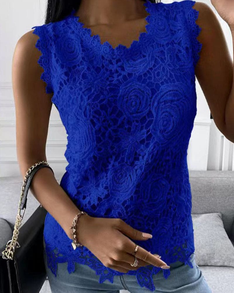 Elin - Lichtgewicht ronde hals kant mouwloze blouse