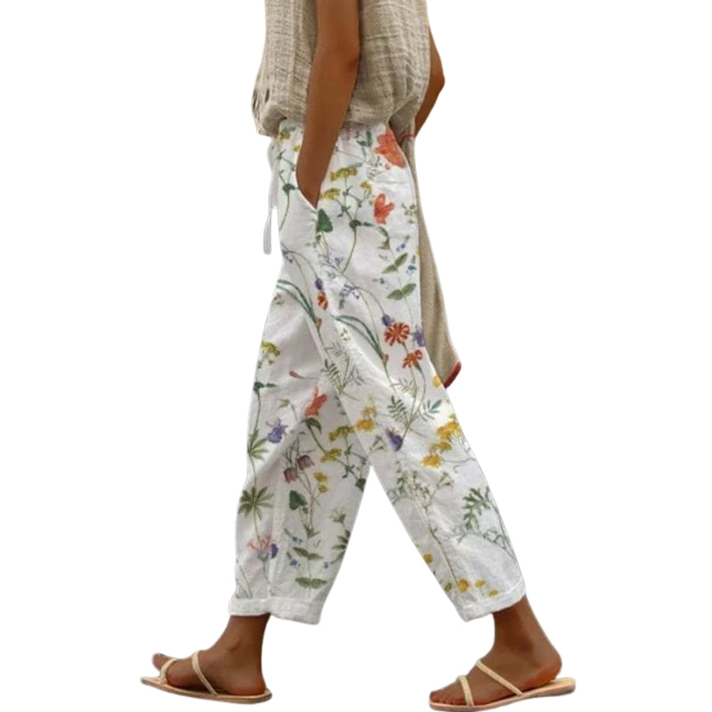Emma – Relaxed Bloemenprint Broeken met Zakjes en Touwsluiting