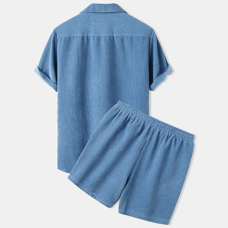 Miles – Relaxte tweedelig setje met kort mouwen shirt en casual korte broek met trekkoord