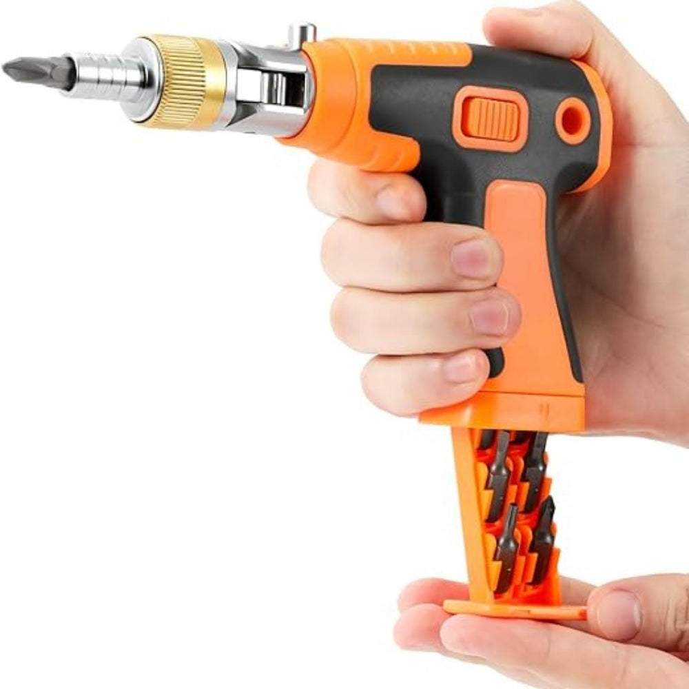 GripTrek – Compacte ratelschroevendraaierset met magnetische handgreep en 14 veelzijdige bits
