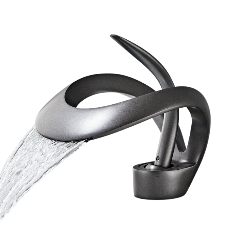 PureFlow – Moderne Gebogen Badkamerkraan met Waterval Uitloop