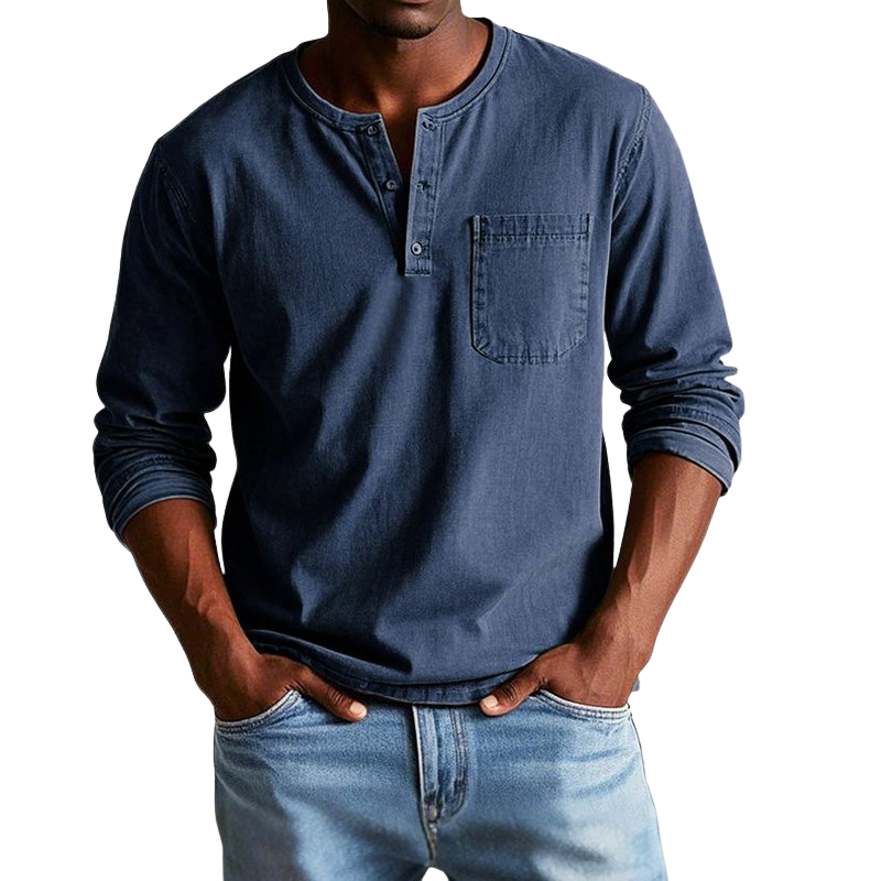 Richard – Shirt met lange mouwen ronde hals en borstzak