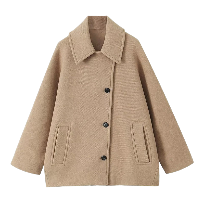 Harper – Oversized Jas met Knoopsluiting, Kraag en Voorzakken