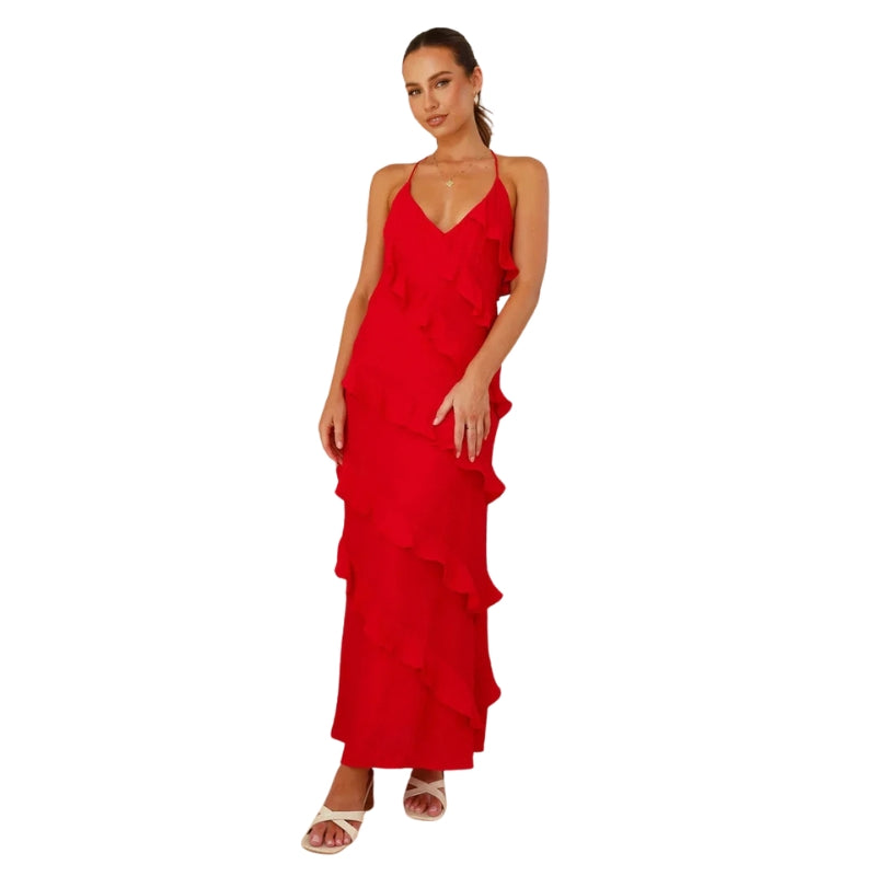 Addison – Lichtgewicht Maxi Jurk met Spaghettibandjes en Ruffles