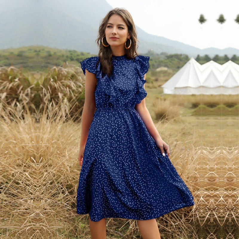 Layla – Mouwloze Jurk met Roesdetail en Halternek