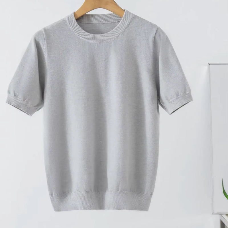 Amara – Overhemd met Korte Mouwen Ronde Hals en Geribde Zoom