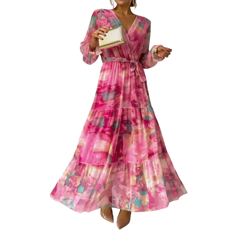Olivia - Elegante Maxi Jurk met Bloemenprint en Lange Mouwen