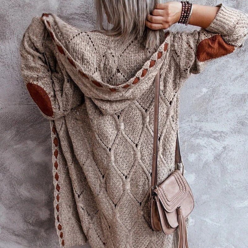 Natalie - Capuchon Vest met Lange Mouwen en Geribd Detail