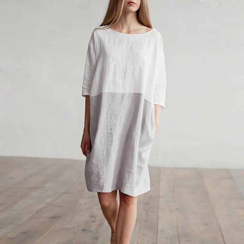 Mara – Midi-jurk met ronde hals en halve mouwen