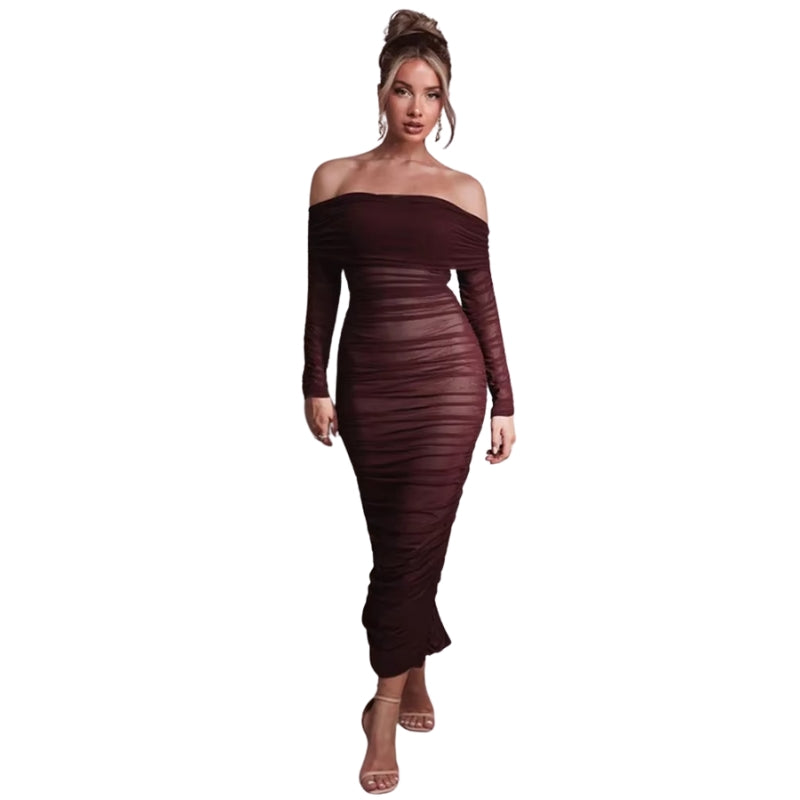 Valeria - Off Schouder Maxi Jurk met Ruches