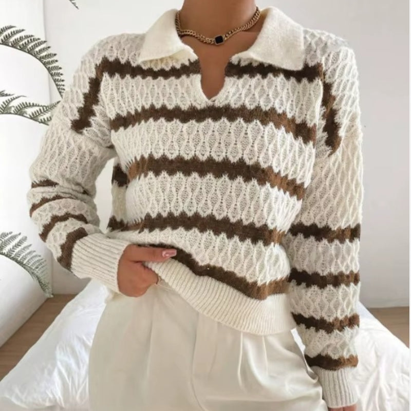 Amara – Trui met Lange Mouwen Reverkraag en Gestreept Ontwerp