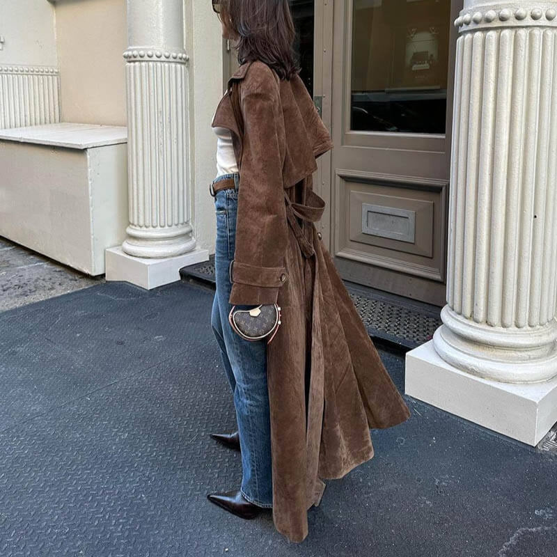 Stacy - Lange Mouw Trenchcoat met Knoopsluiting en Verstelbare Tailleband