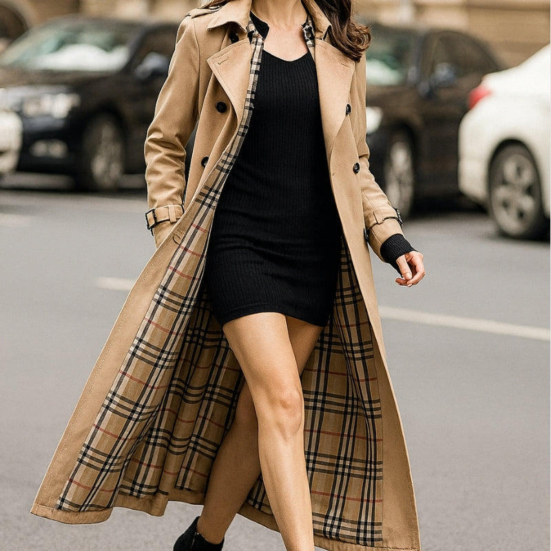 Selena - Lange Mouw Trenchcoat met Verstelbare Tailleband en Meerdere Zakken