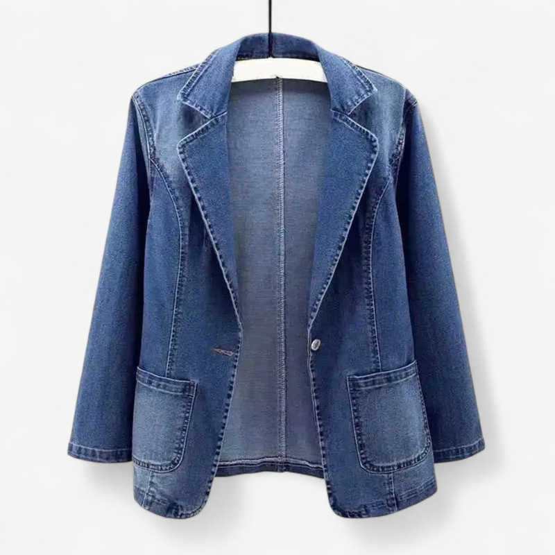 Clara – Denim Blazer met Knopen voor en Lange Mouwen