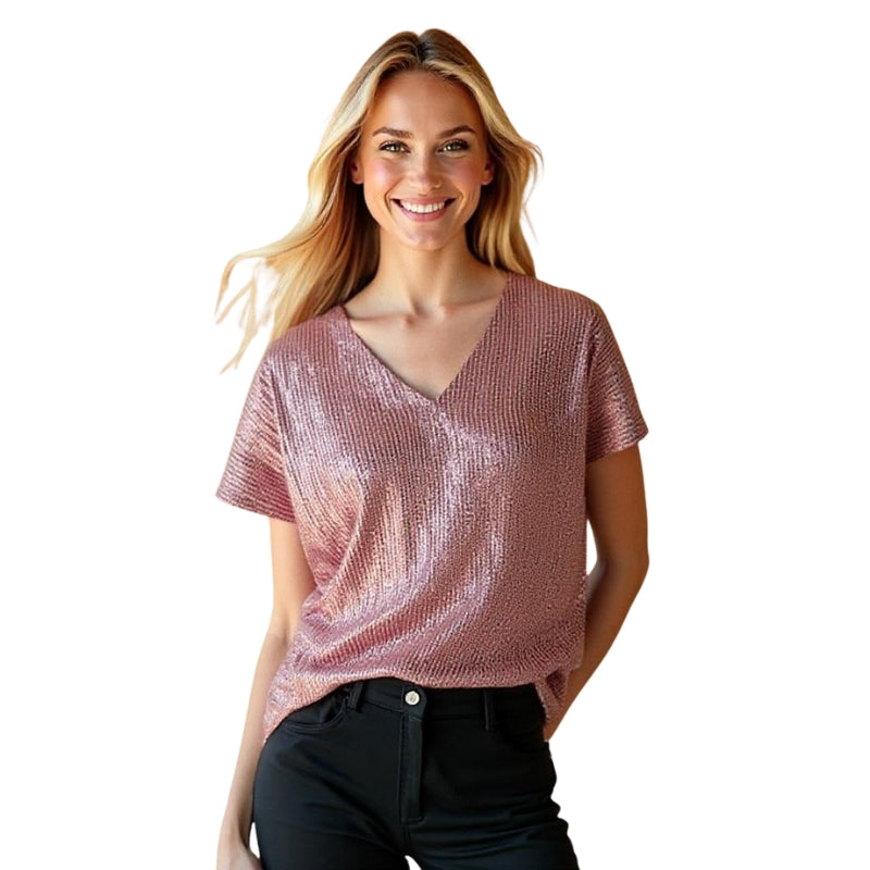Junia – Modern T shirt met korte mouwen en v hals